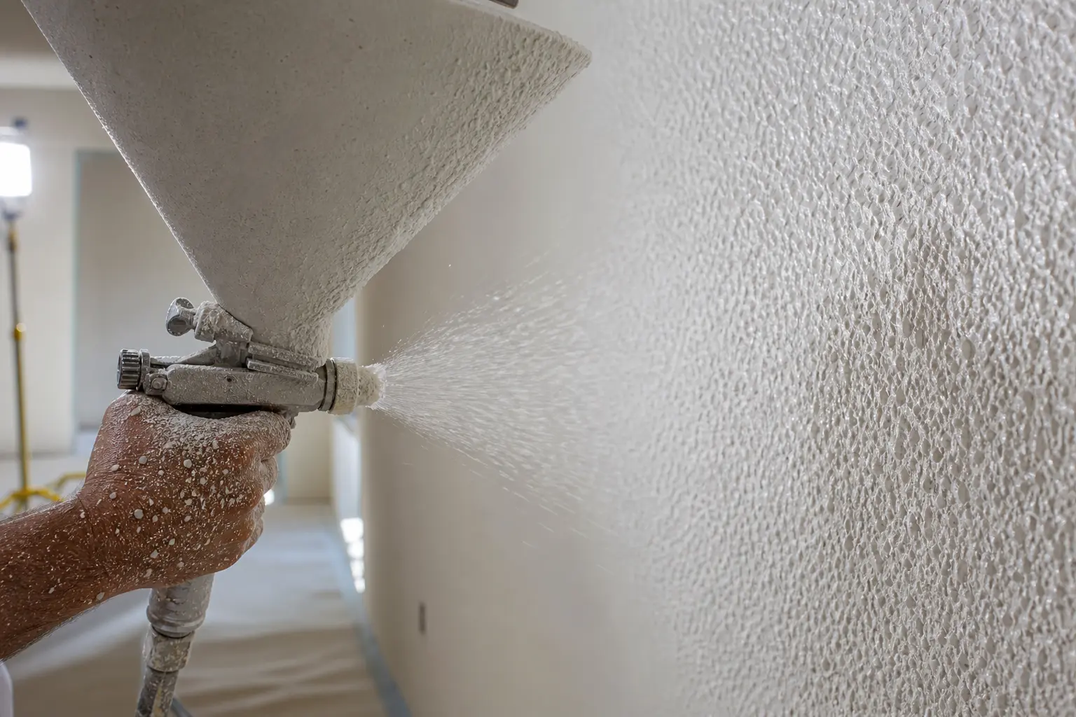 El Paso drywall contractor applying matching orange peel texture to a wall
